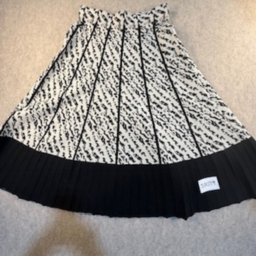 Catherine‎ Malandrino Black White Abstract Knit Pleated Hem Midi Skirt Size M